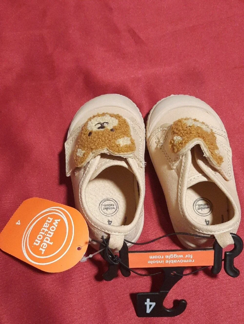 wonder nation Baby Shoes with Brown Teddy Appliqué Velcro Closure